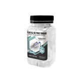 Bote con 100 Plugs Pass through RJ45 Cat5e BLINDADO, chapado de oro a 30 micras para durabilidad extrema